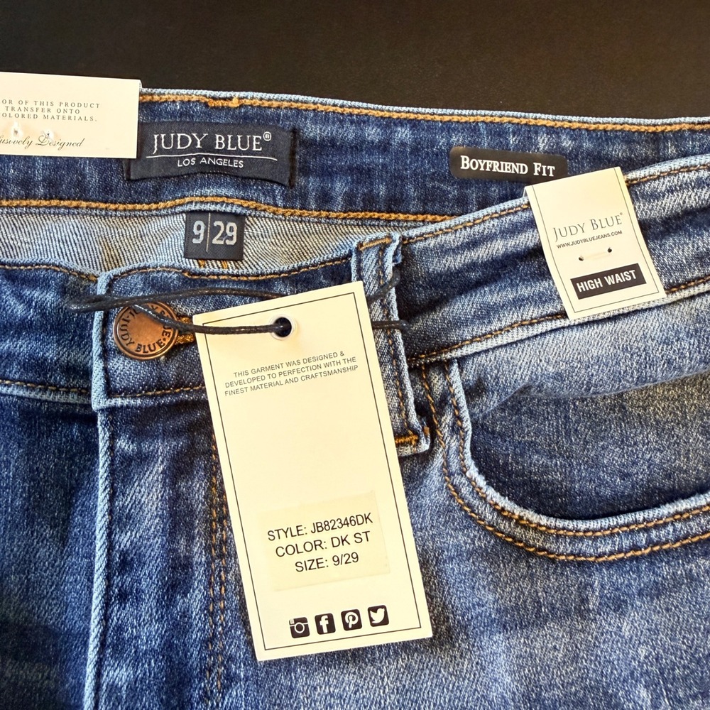 Judy Blue Boyfriend Jeans Size 9/29 Blue New High Waist Bleach Splatter JB82346 - Picture 3 of 8